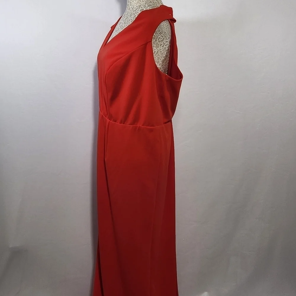 ABS Allen Schwartz Dress Gown Evening Red Deep V-Neck Knit Sleeveless Plus 24 - Picture 7 of 14